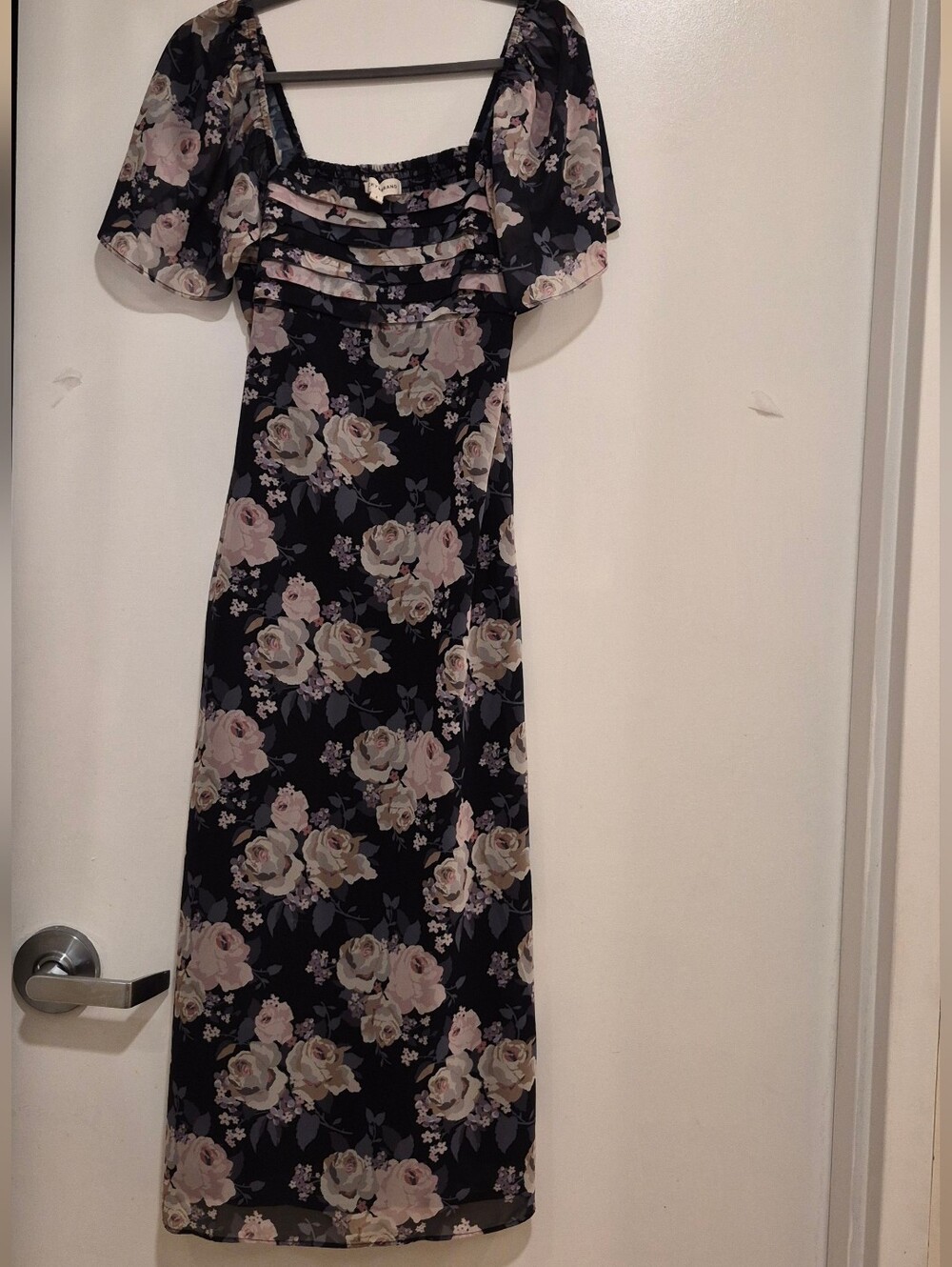 Lucky Brand Black Maxi Dress with Blush Floral Print
